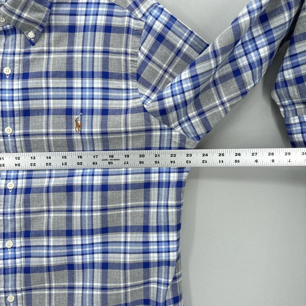 Polo Ralph Lauren Shirt Mens L Blue Plaid Classic Fit Button Down Long Sleeve
